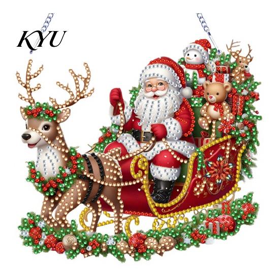 Educational Art Activity Christmas Faux Diamond Kit, Santa Snowman Hanging Ornament DIY Home Decor Projects Acrylic Pendant with Rhinestones Craft Kit