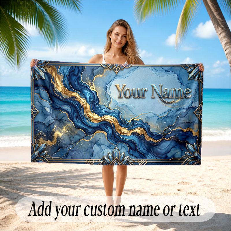 Abstract Geometric Theme Soft Beach Towel Personalized Custom Name Text Towel Portable for Beach Pool Travel