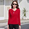 Decorative Button T-shirt for Women Autumn Top Turn Collar Slim Slim Cotton T-shirt for Women Long Sleeve Women T-shirt for Women