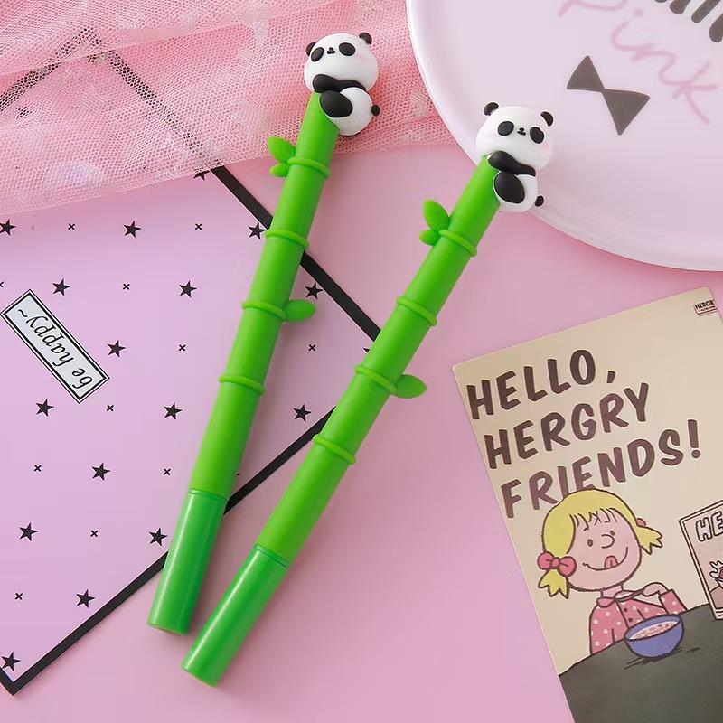 Бамбуковая ручка-панда для студентов - Милый мультяшный дизайн с пандой, Черная, Высококачественный силикон, Призовая шариковая ручка