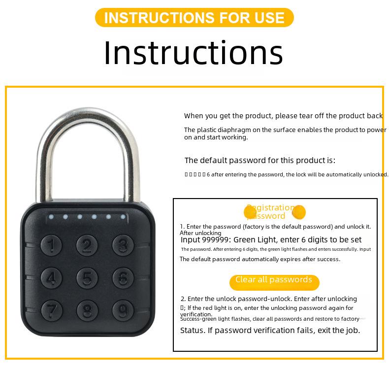 Умный водонепроницаемый навесной замок для дома, общежития, ящика или гаража