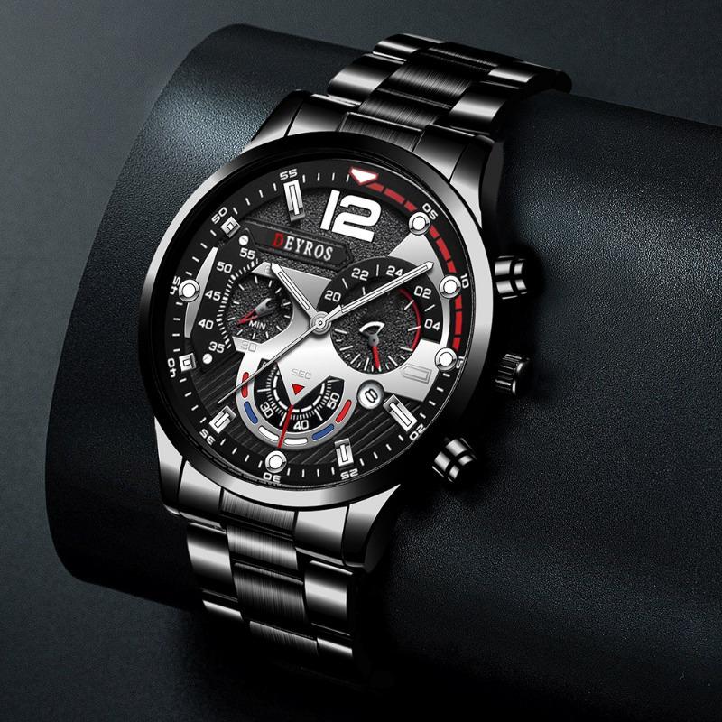 DEYROS Fashion Men's Watch Luxury Men's Calendar Watch Men's Stainless Steel Strap Quartz Watch Mens Best Choice For Gift
