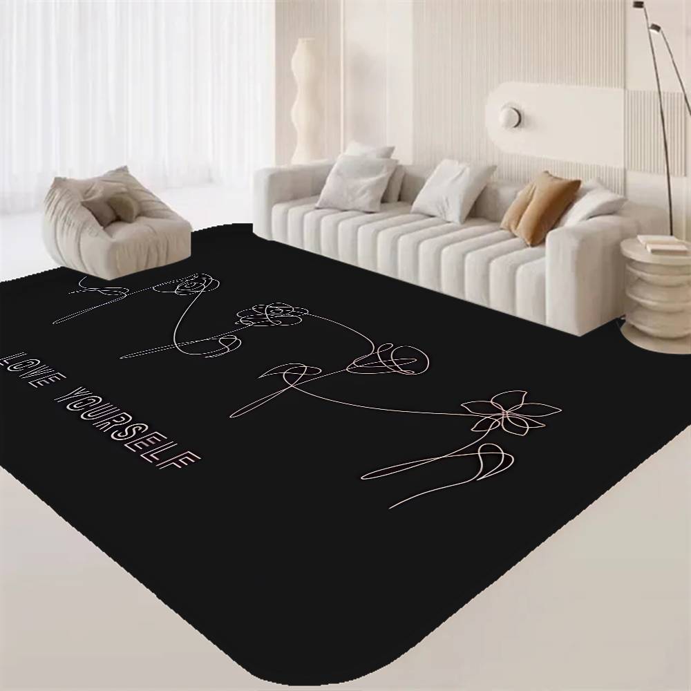 Love Yourself Flower Kpop Floor Mat INS Style Soft Bedroom Floor House Laundry Room Mat Anti-skid Household Carpets