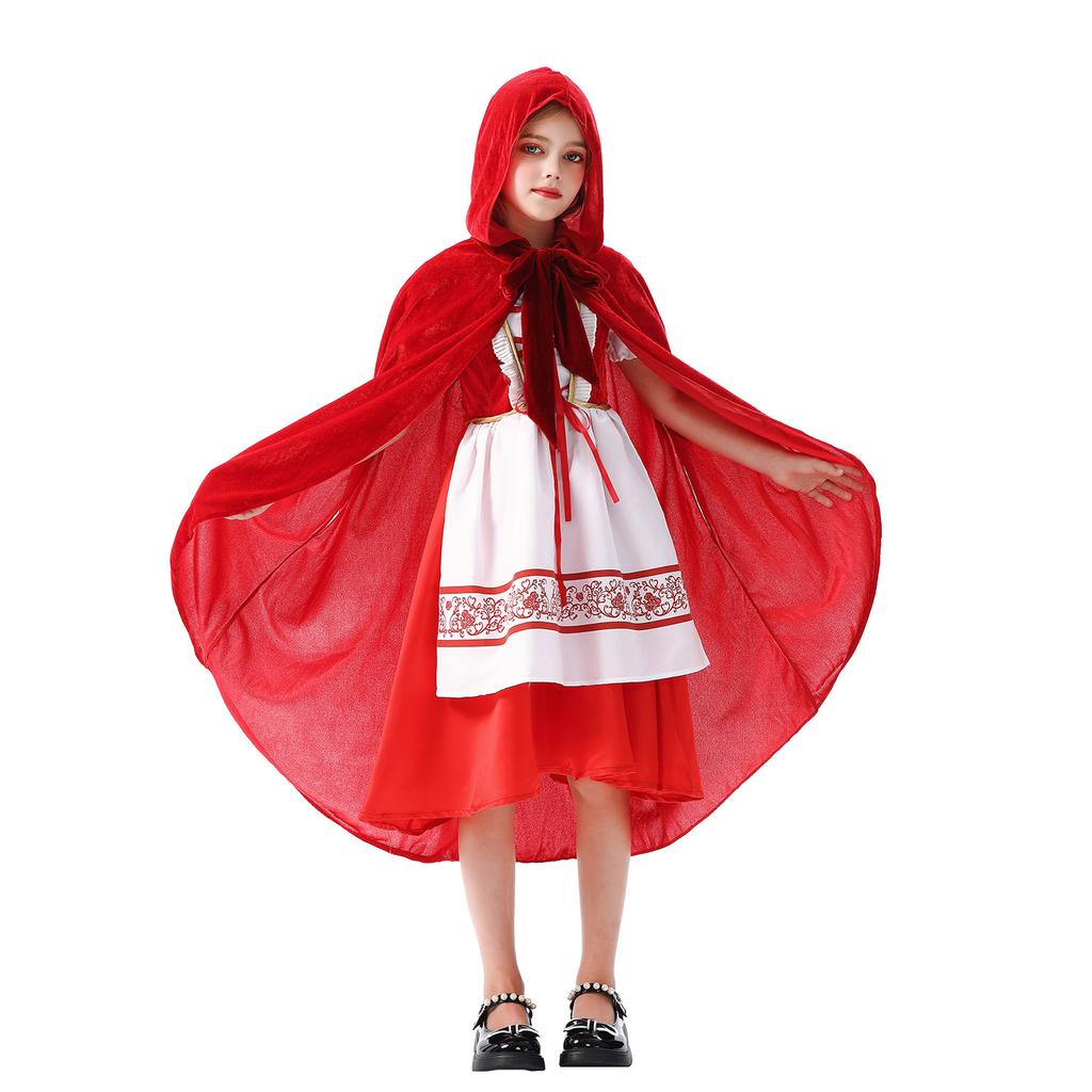 Halloween Children's Costume Little Red Riding Hood Cloak Cloak Christmas Show Children's Clothing Pastoral Santa Dress
