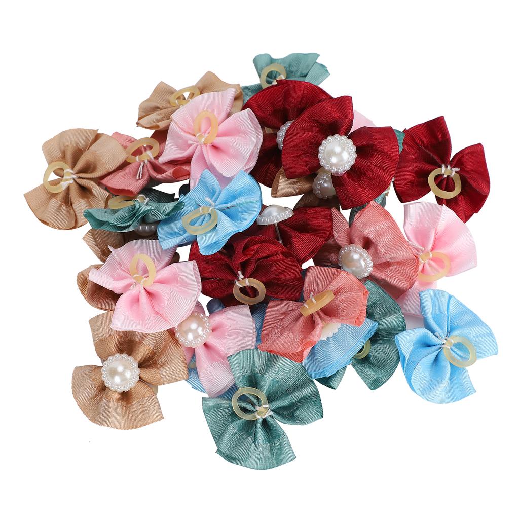 30Pcs Cute Pet Dog Hair Bows Grooming Bows Lovely Bowknot with Rubber Bands for Pet