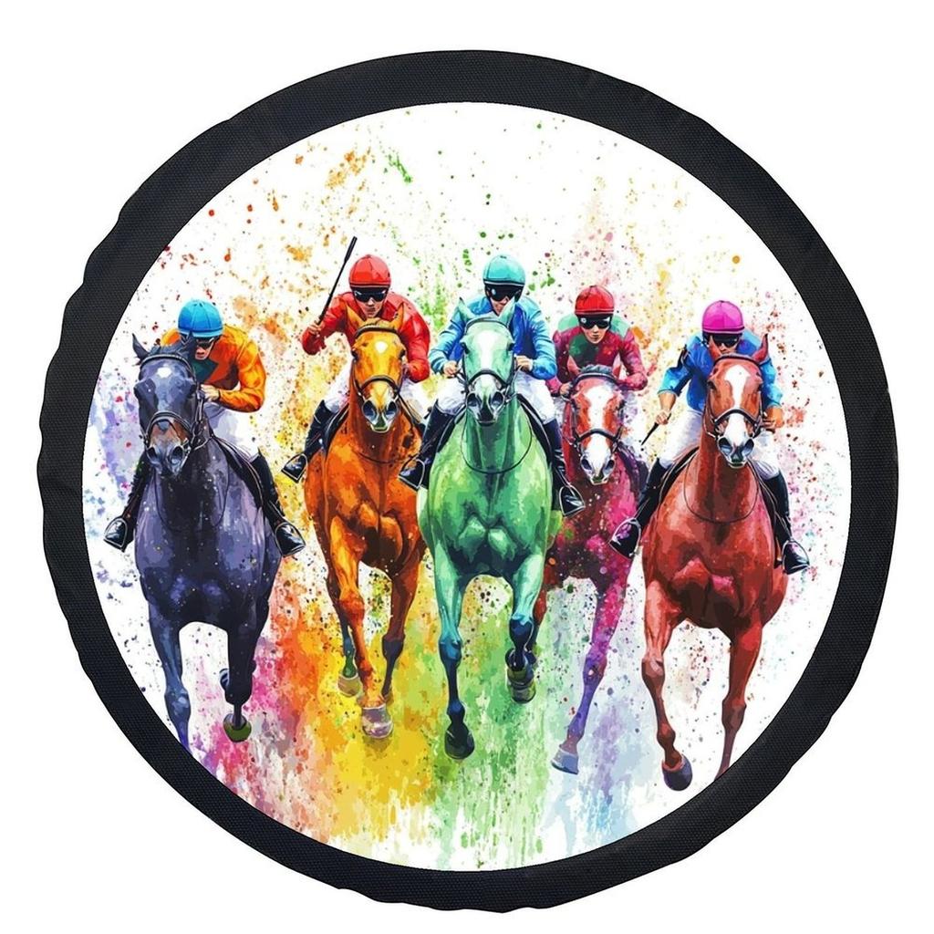 Horse Racing Jockeys Galloping Horses Watercolor Spare Wheel Cover Tire Protector Fits RV