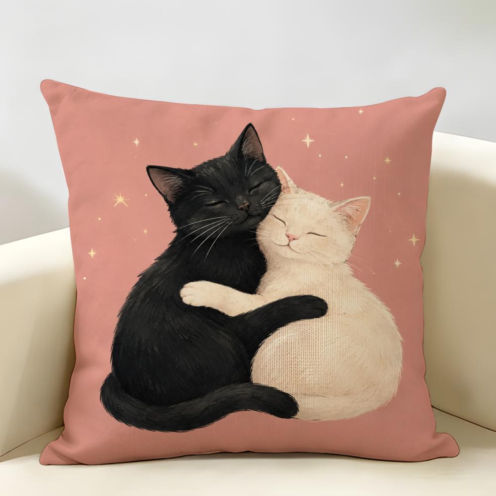 Cat Is Leisure Life Square Cushion Cover Durable Hypoallergenic Organic Linen Pillow Cover Short Size Washable SkinFriendly