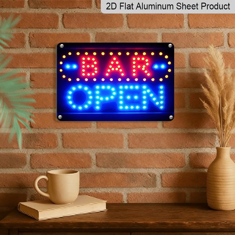 2D Flat, 1pc Neon-Style Metal Sign "Bar Open" - Bright Red and Blue Light, Durable Aluminum for Home, Garden, Garage, Bedroom, for Man Cave, Cottage