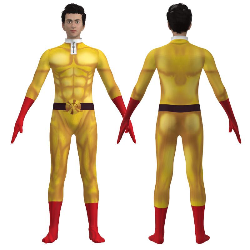 Костюмы для косплея One Punch Man для Сайтамы Аниме Косплей Бодисуит Супергерой Хэллоуин Комбинезоны Наряды с Плащом Роль