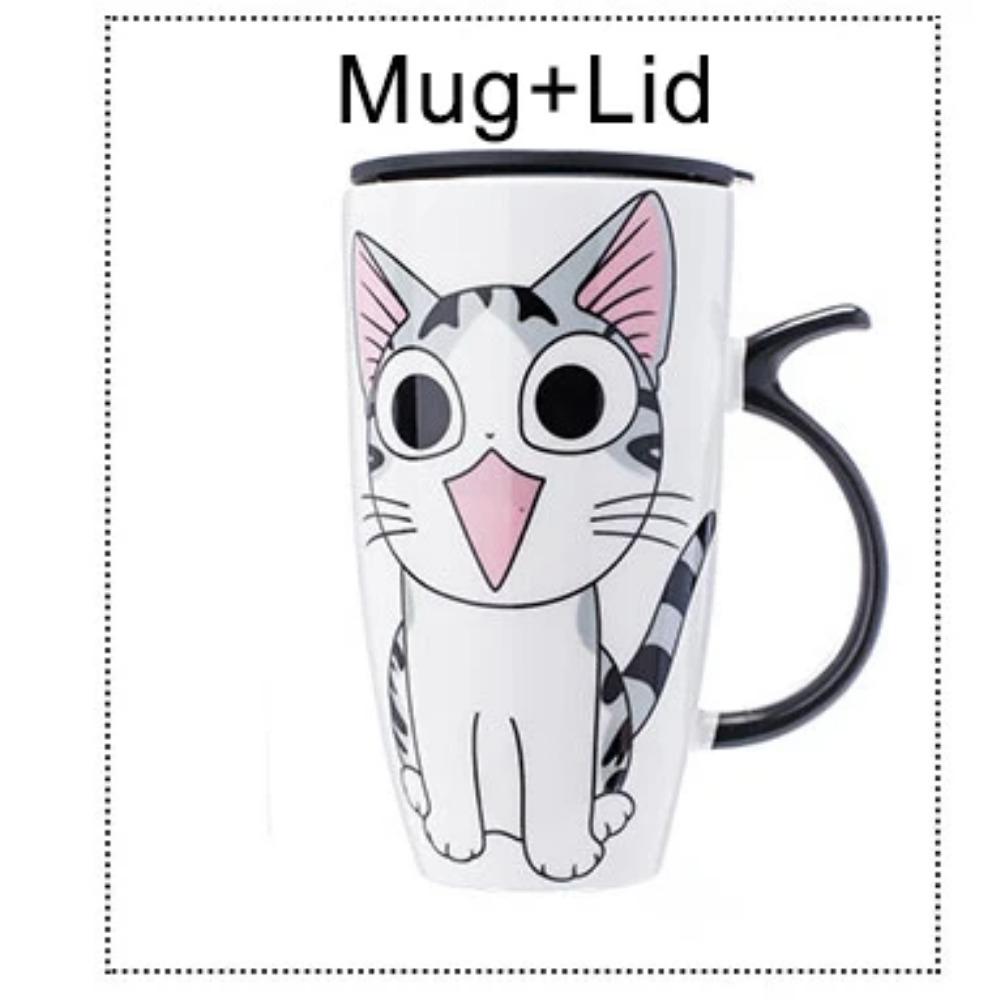 Посуда для напитков, 600 мл, креативная керамическая кружка с изображением кота и крышкой, ложка, пивная чашка, кофе, оригинальные и забавные чашки, чтобы раздать пару подарочных кружек