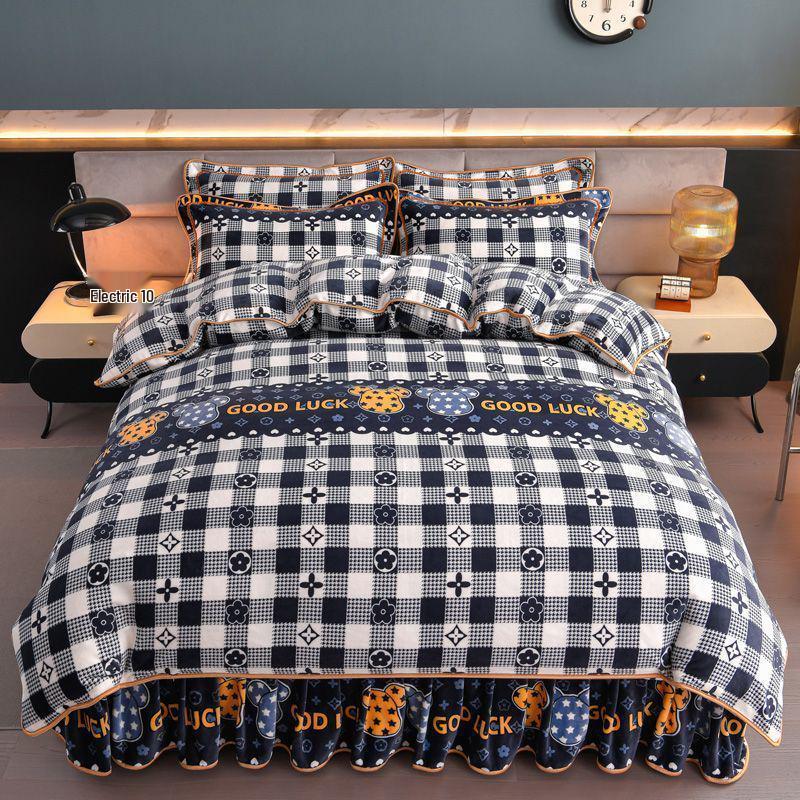 G5Z9 Jin Double-Sided Thickened Velvet Four-Piece Bedding Set for Weddings