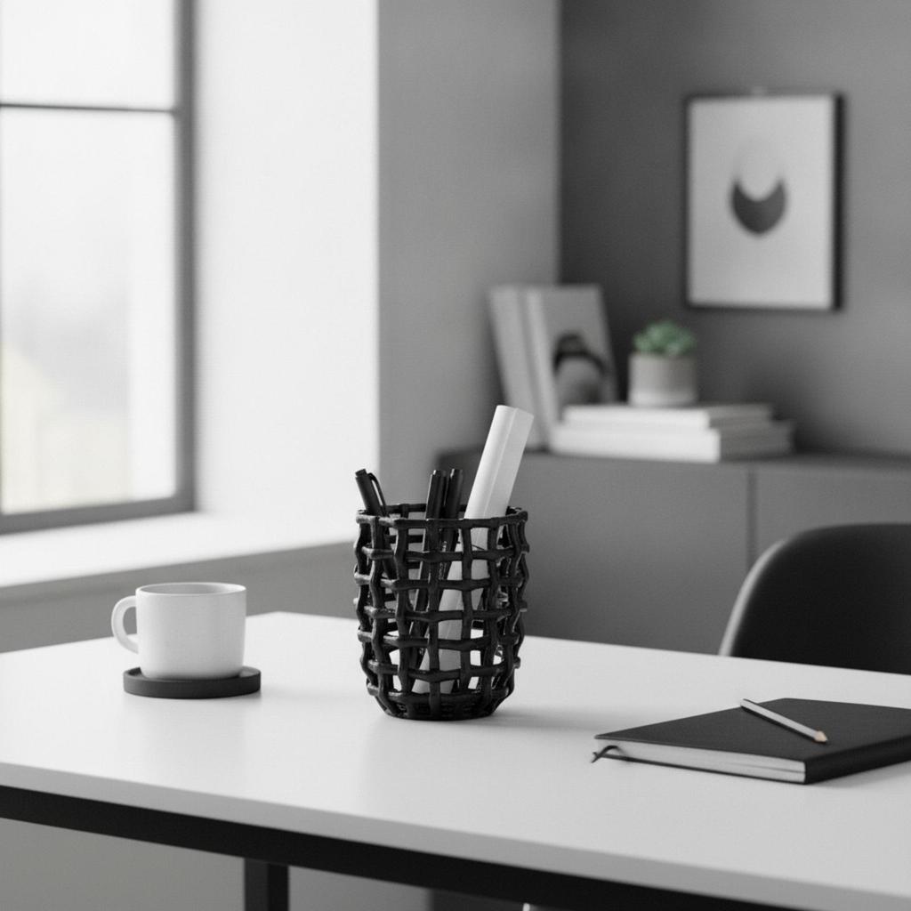 Pot with Openwork Lattice Structure, Modern Woven Storage Basket