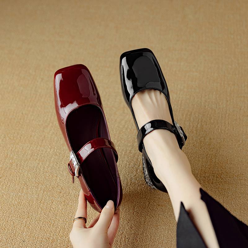 Krazing Pot Летние туфли из овчины размера 41 на среднем каблуке, Мэри Джейн с хрустальной пряжкой, квадратный носок, каблуки с бриллиантами, туфли-гладиаторы