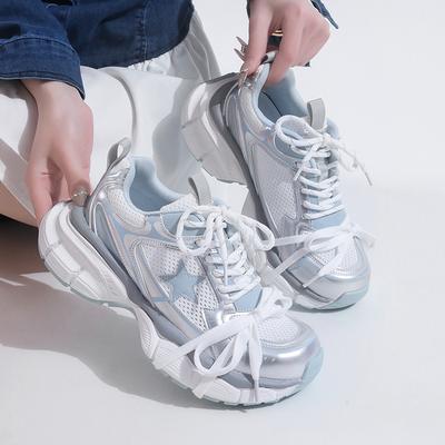 Модная платформа, папины кроссовки, женские летние новые повседневные туфли, сетчатые дышащие, увеличивающие рост, спортивные туфли женские