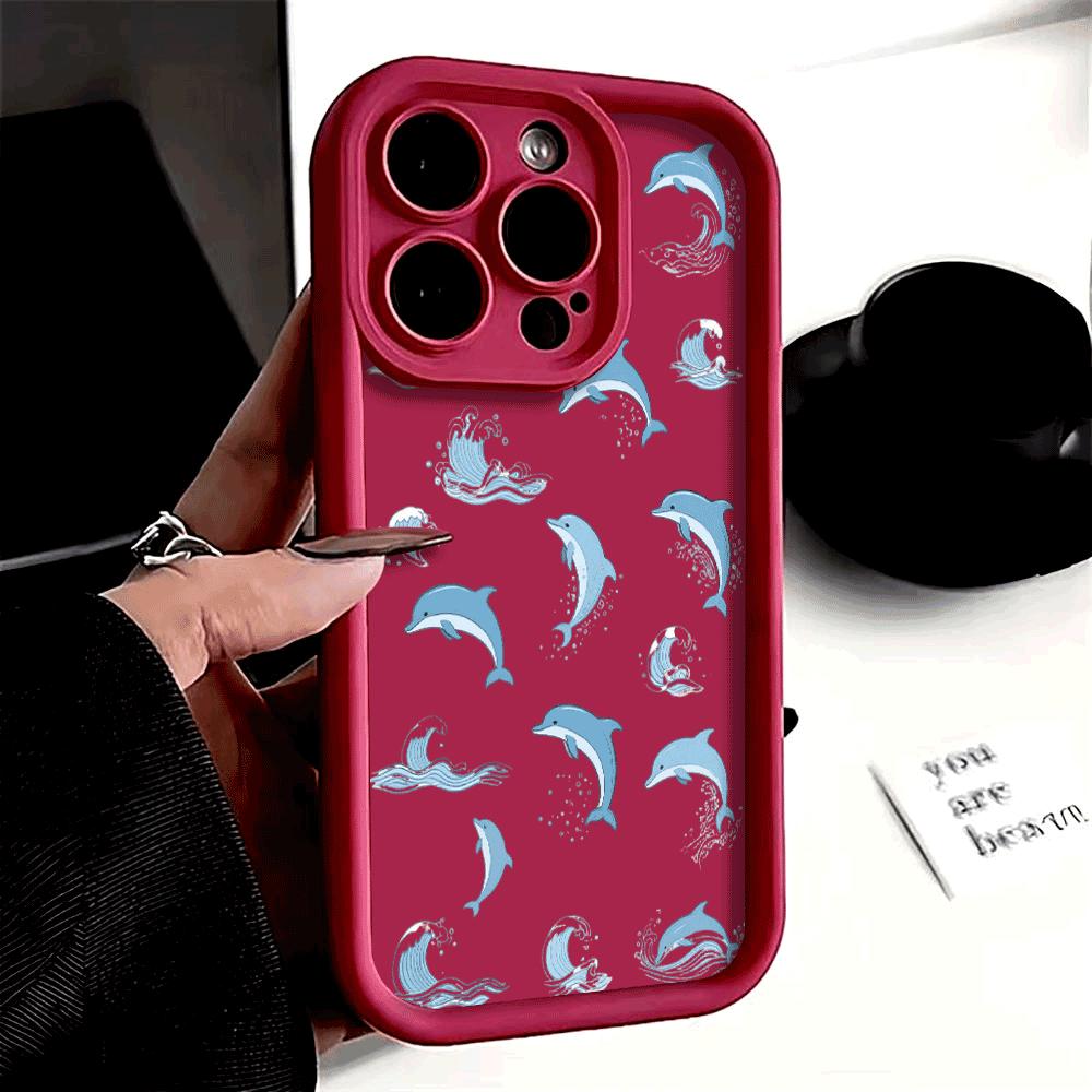 Летний стиль Синий дельфин Чехол для телефона Для iPhone 16 15 14 13 12 11 Pro Max Plus/Mini Ударопрочный Защита от царапин Мягкий Защитный чехол