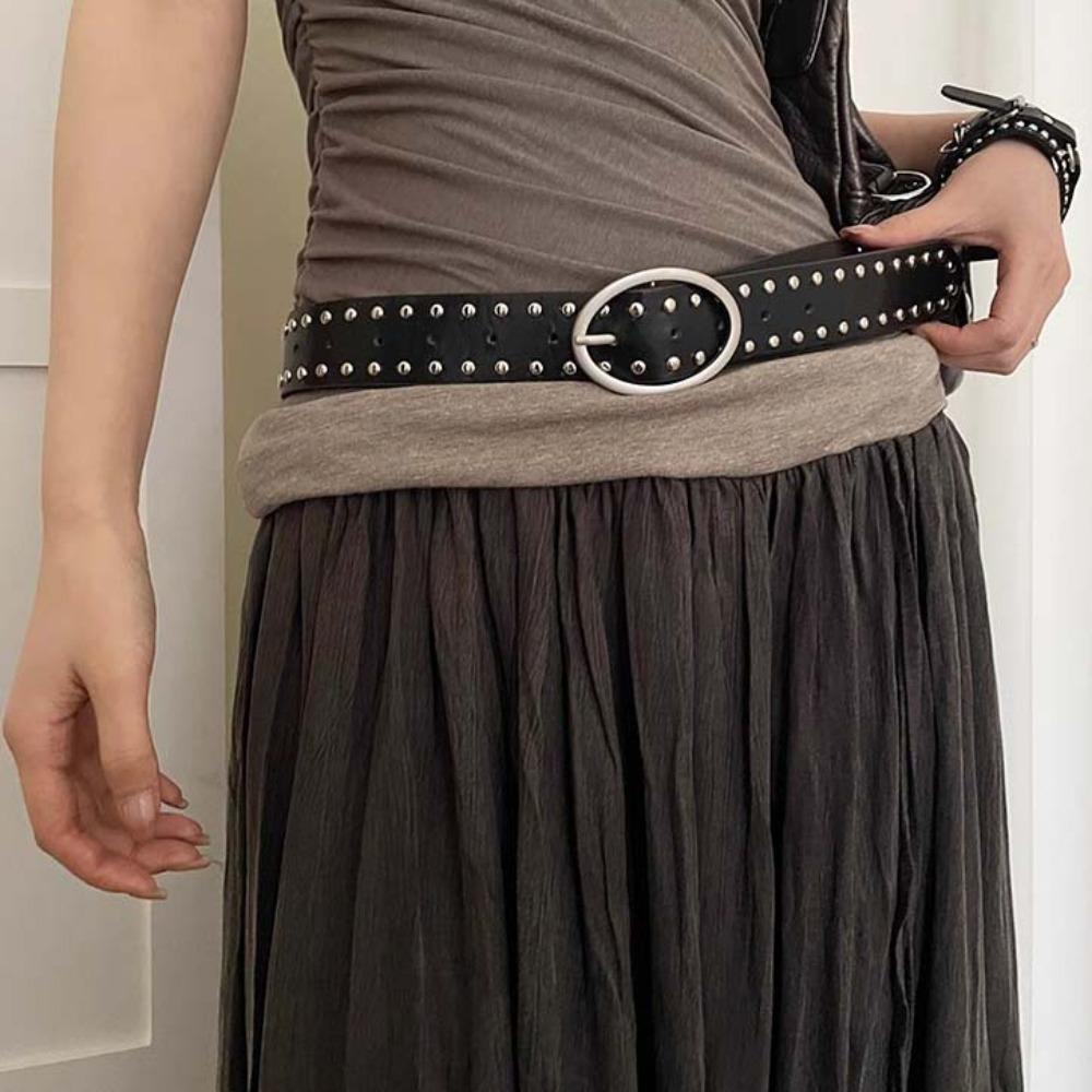 Adjustable Y2K Wide Belt Punk PU Leather Waistbands Skirt Accessories Rivet Waist Belt  Waist Seal
