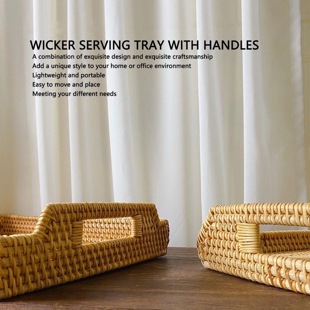 Side Handles Serving Tray Woven Craft Decorative Tray Multi Functional Tray with Handles Picnic