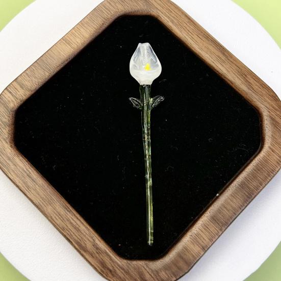 Стеклянное украшение в виде цветка ручной работы со стеблем, выдувная мини-фигурка цветочного растения, украшение для дома, гостиной, офисного стола, ваза для цветов