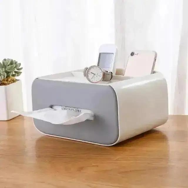 Creative Multifu Plastic Tissue Box Remote Control Storage Tissue Boxs Dustproof Tissue Can Desktop Cosmetic Storage Organizer