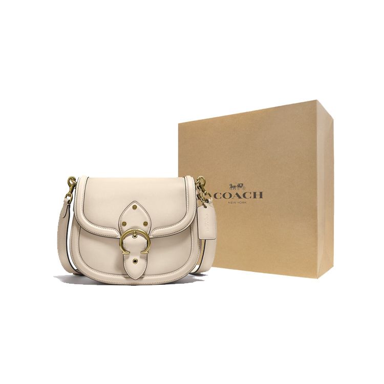 Coach Beat 23 Vintage Flap Leather Saddle Bag Women Shoulder Bag White C0749-B4IY