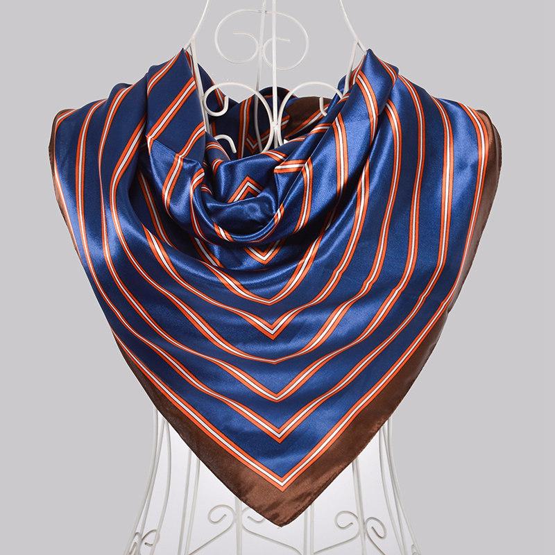 [BYSIFA] Navy Blue Chinese Roses Large Square Scarves New Female Elegant Large Silk Scarf Fashion Ladies Accessories 90*90cm