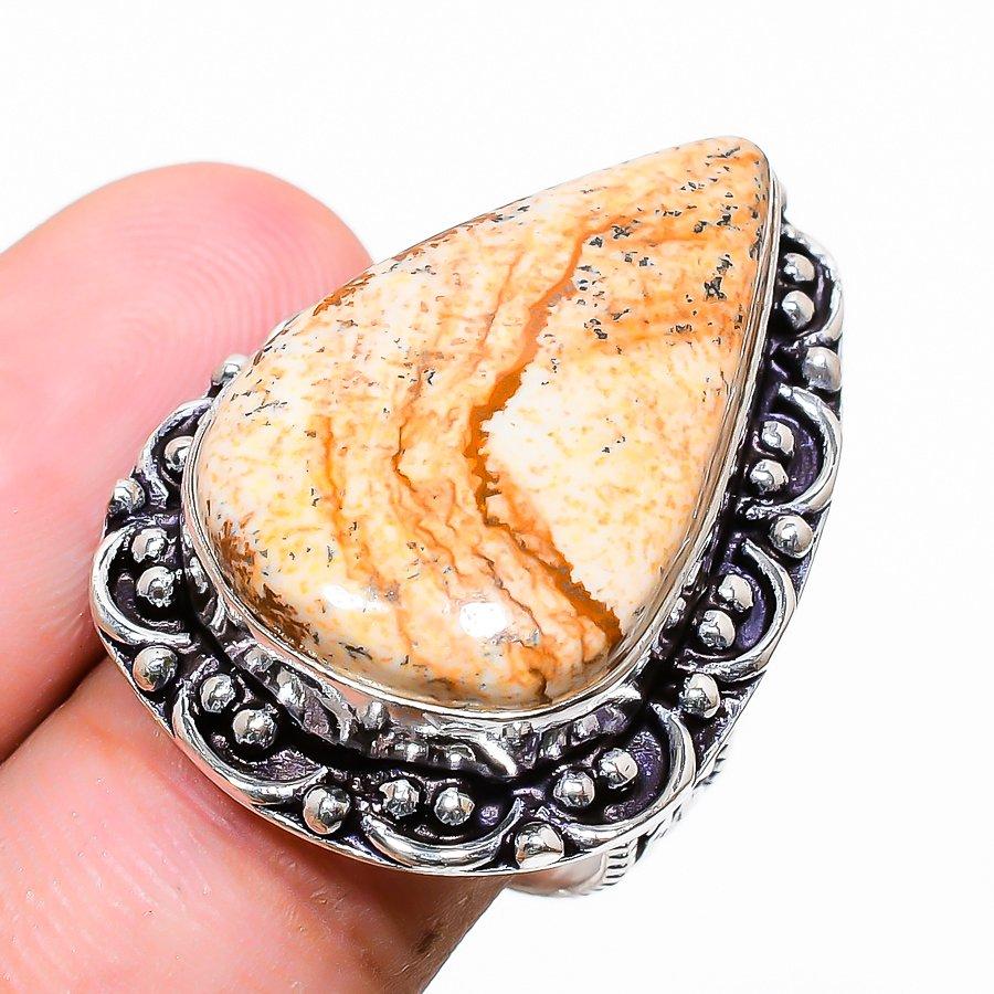 Кольцо из стерлингового серебра 925 пробы с рисунком яшмы ручной работы, размер 7 k3O99