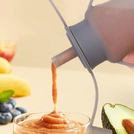 Silicone Food Bags for Toddlers Fruit Puree Squeeze Bag Reusable Food Pouches BPA Free Homemade Puree Storage Pouch with Straw Handles