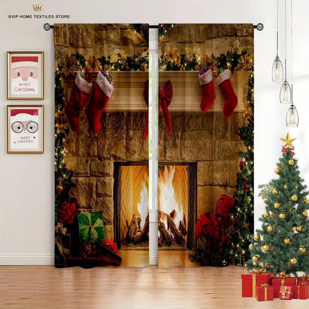 Christmas Tree Curtains for Home Decor, 2 Panel, Luxury, Living Room, Bedroom, Balcony, Kitchen Decor, Happy New Year