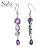 Purple Stone Earrings Women Fashion Ear Hook Shiny Temperament Earrings Luxury Long Earrings