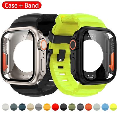 Силиконовый ремешок Для Apple Watch 44 мм 45 мм 46 мм Браслет+Защитные стекла Сменить на Ultra Для iWatch Series 11 10 9 8 7 SE 6 5