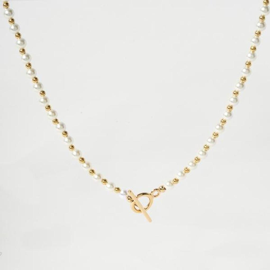 [POPTS] Basic Pearl Earth Toggle Bar Necklace OTN222518PYW