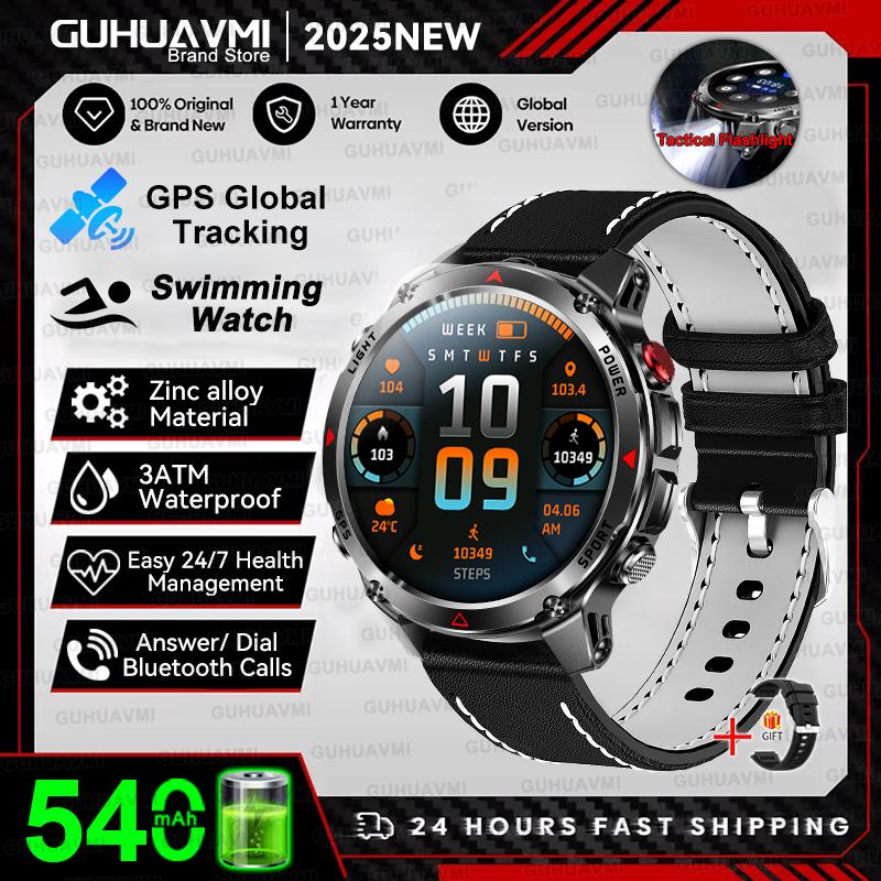 Новые Профессиональные Спортивные Умные Часы с GPS для Мужчин 1.46" AMOLED Экран 3ATM Компас Фитнес-трекер Военные Умные Часы
