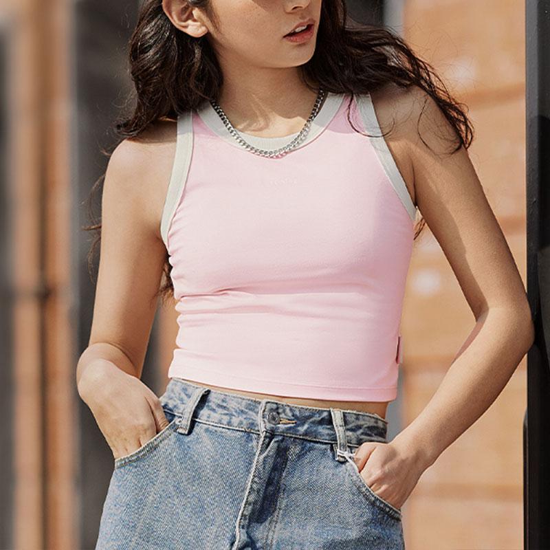 Li-Ning Youth Weekend Color Blocking Вязаная майка для женщин, топы светло-розовые AVSU492-7