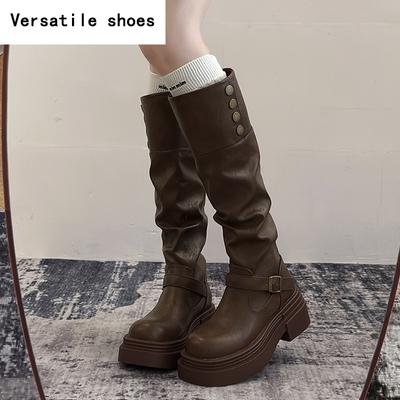 Женские сапоги на толстом каблуке до колена, модные туфли без застежек, осень-зима, лаконичные, рыцарские, длинные, Botas De Mujer