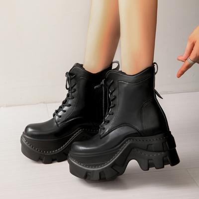 Модные женские ботильоны на платформе, новые туфли на высоком каблуке, зимние повседневные кроссовки, бренд 2025 года, трендовые готические туфли на шнуровке, массивные ботинки Mujer
