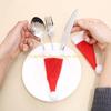 92MF 30pcs Mini Santa Hats Cup Bottles Cover Christmas Santa Hat Silverware Holders for Xmas Silverware Cutlery Tableware