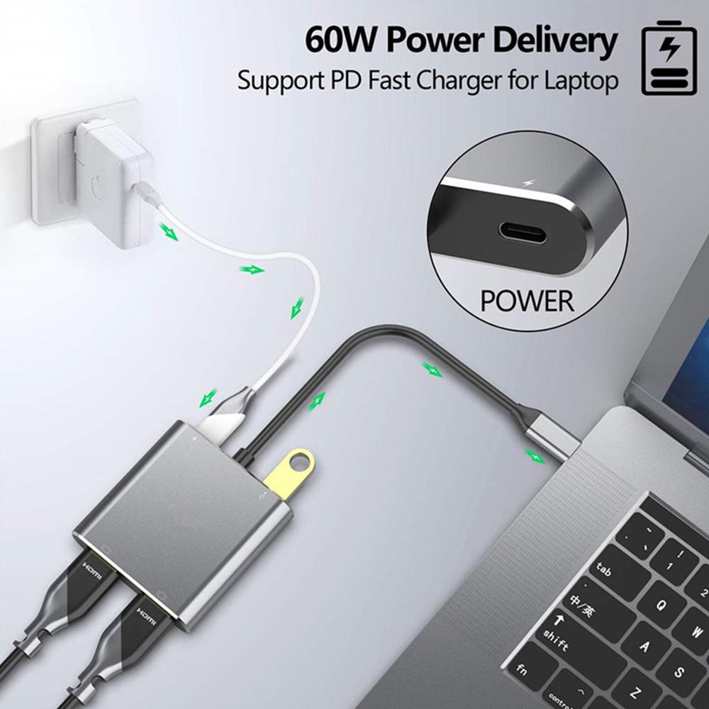 USB-C концентратор 4-в-1 с двойным HDMI-адаптером для MacBook