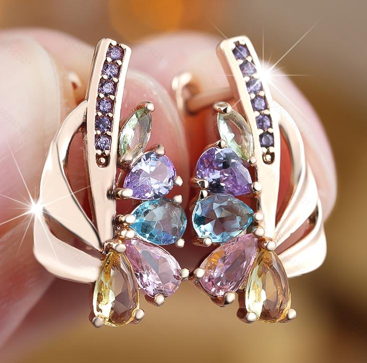 Изысканные синие зеленые серьги-кольца с цирконием для женщин, серебряные висячие серьги с цветком, элегантные вечерние украшения