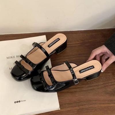 Французский темперамент сумка голова полутапочки верхняя одежда 2025 лето новая сказочный стиль бант высокий каблук одинарная обувь женская обувь