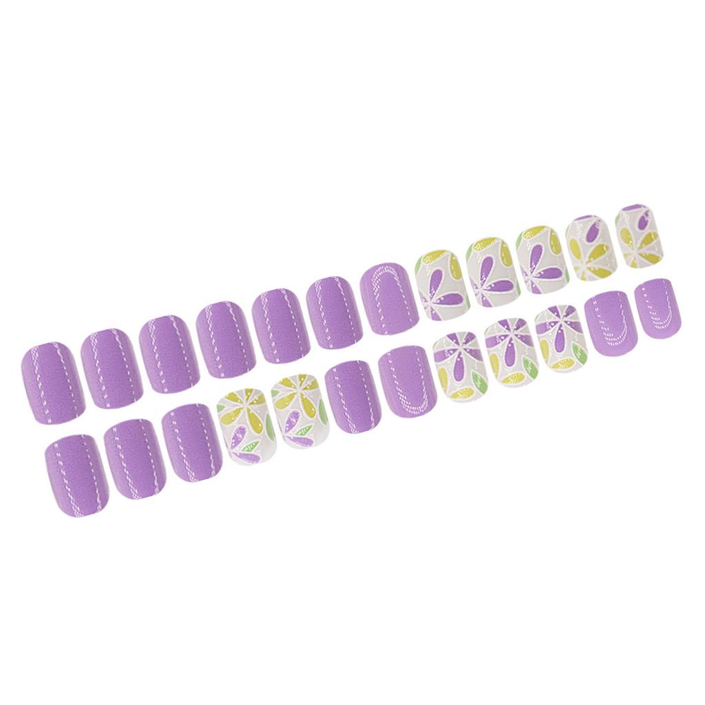 Square Press On Nails Flower Fake Nails Glue On Nails Artificial Acrylic Nails 24pcs Stick On Nails for Women Girls