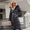 2021 Women's Jacket Long Elegant Fashion Winter Coat for Women Brand Zipper Pocket Warm Parka with Belt Down Jackets 8189