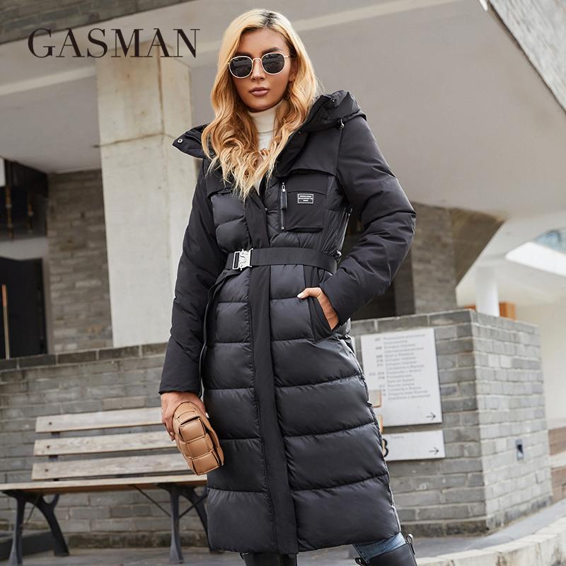 Gasman 2021 Women's Jacket Long Elegant Fashion Winter Coat for Women Brand Zipper Pocket Warm Parka with Belt Down Jackets 8189