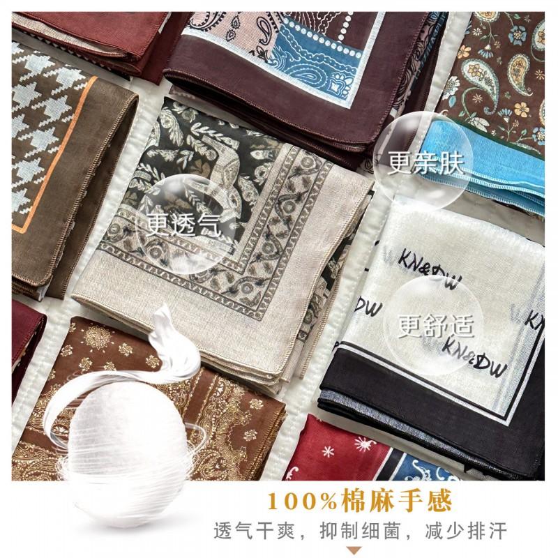 Womens 60x60cm Cotton Linen Small Square Scarf Lightweight Paisley Bandana Neck Protection Fashionable All-match Necktie
