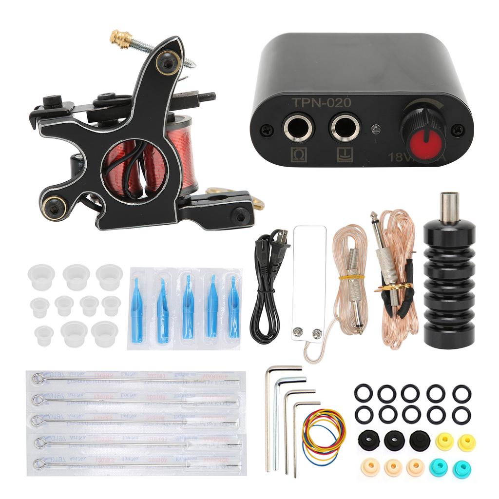 Полный комплект тату-машинки, одноразовые иглы, блок питания, емкость для пигмента чернил для татуировок, вилка 90‑265 В US