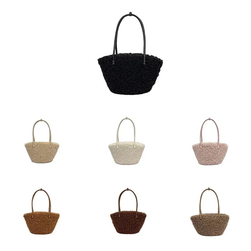 Luxury Faux Lamb Wool Tote Bag Winter Plush Handbag for Women Trendy Large Capacity Soft Fleece Shoulder Bag