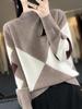 Color Matching Women Merino Wool Pullover Autumn Winter Mock-neck Cashmere Sweater Knitted Long-Sleeved High Quality Tops