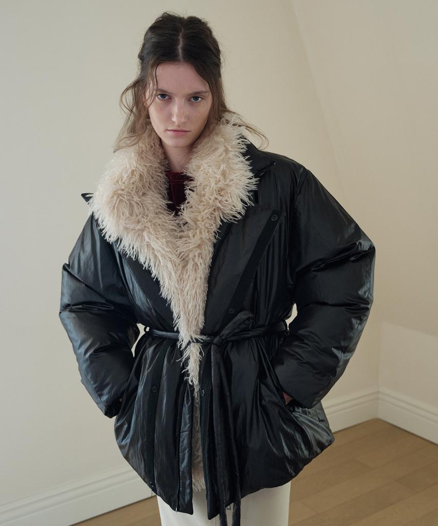 Overdueflair Fur High Neck Goose Down Jumper_Black