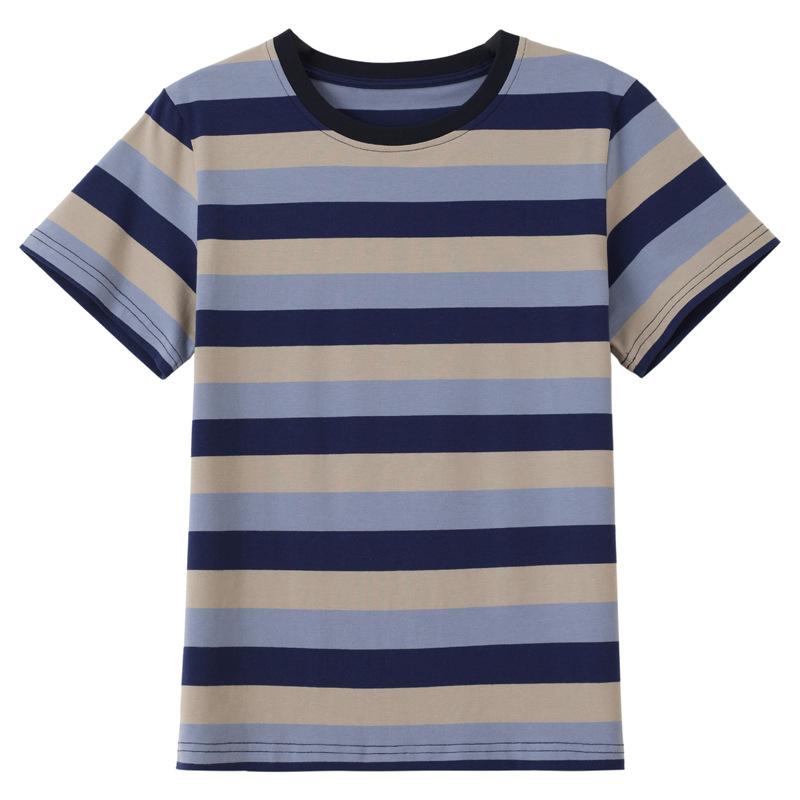 Полосатая футболка на правое плечо, женская футболка с короткими рукавами, новинка 2024 года, лето 2024, свободная утягивающая повседневная спортивная футболка, уменьшающий возраст топ