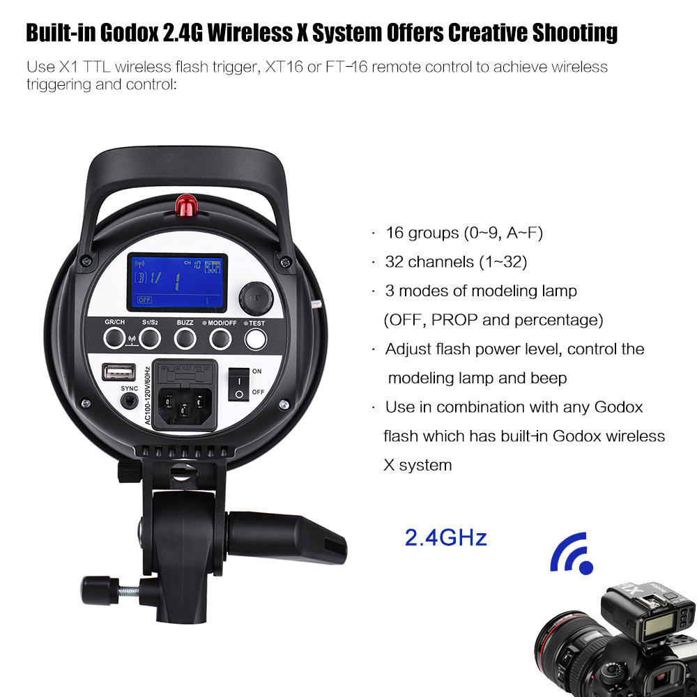 Godox SK300II Профессиональная компактная студийная вспышка мощностью 300 Вт со встроенным Godox 2.4G Wireless X