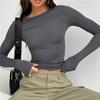 Women Casual Slim Fit Long Sleeve Crop Top Solid Color Basic Tee Streetwear Pullover Shirts Spring Autumn Fashion